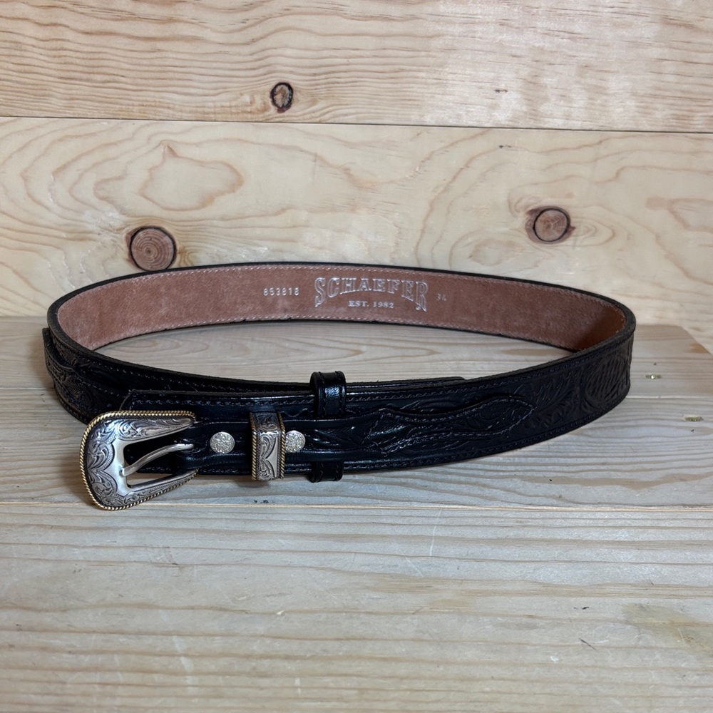Schaefer‎ Black Tooled Leather Belt size 34
